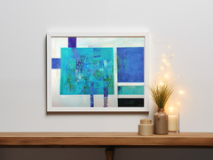 Kunstwerk abstrakt Buchstaben blau türkis Nr. 960